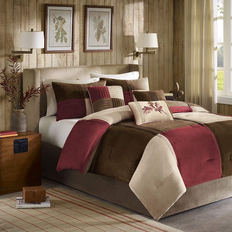 Photo 1 of **BLANKET WITHOUT ORIGINAL PACKAGING, COULD NOT IDENTIFY IF PIECES ARE MISSING**
Madison Park Cozy Comforter Set Casual Blocks Design All Season, Matching Bed Skirt, Decorative Pillows, King (104 in x 92 in), Red Brown, 7 Piece
