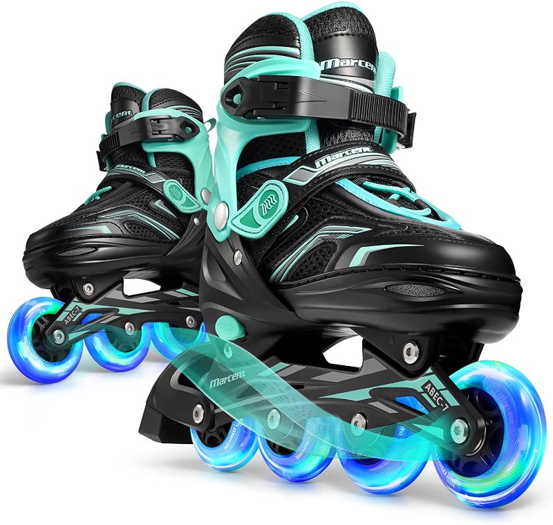 Photo 1 of **USED PREVIOUSLY, L;IGHT SCUFFING ON WHEELS** 
Marcent Inline Skates Adjustable for Kids Girls Boys, Outdoor Roller Skates with Light-up Wheels, Roller Blades Skates for Beginners, Youth, Women Size: L(4-7)
