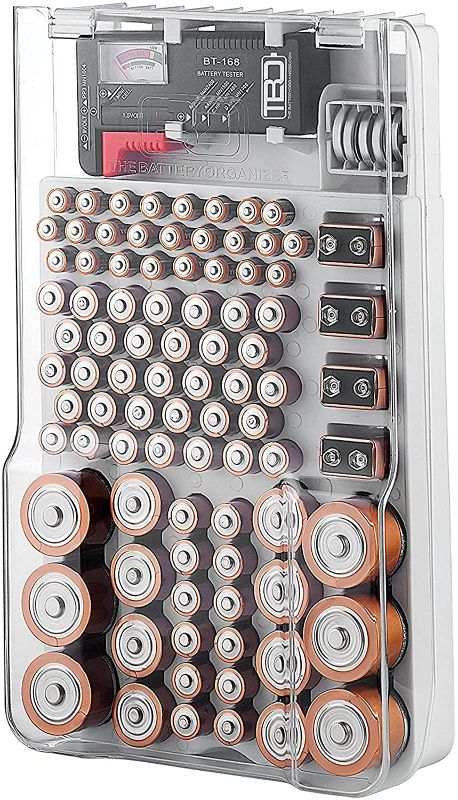 Photo 1 of **NEW**
The Battery Organizer and Tester with Cover, Battery Storage Organizer and Case, Holds 93 Batteries of Various Sizes, Includes a Removable Battery Tester, Battery Holder for Garage Organization, White
