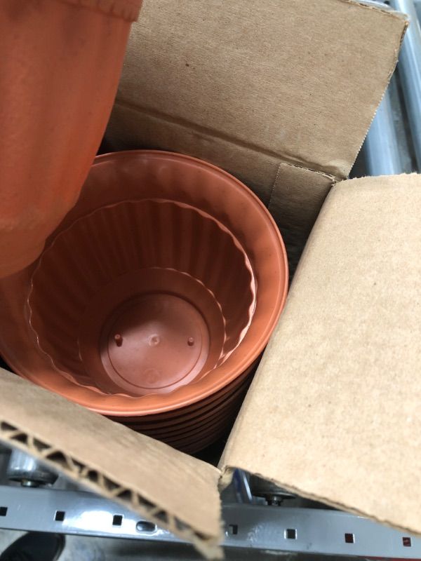 Photo 2 of 12-PACK : Misco 6 Inch Sienna Burn Plastic Attached Saucer Milano Flower Pot or Garden Planter