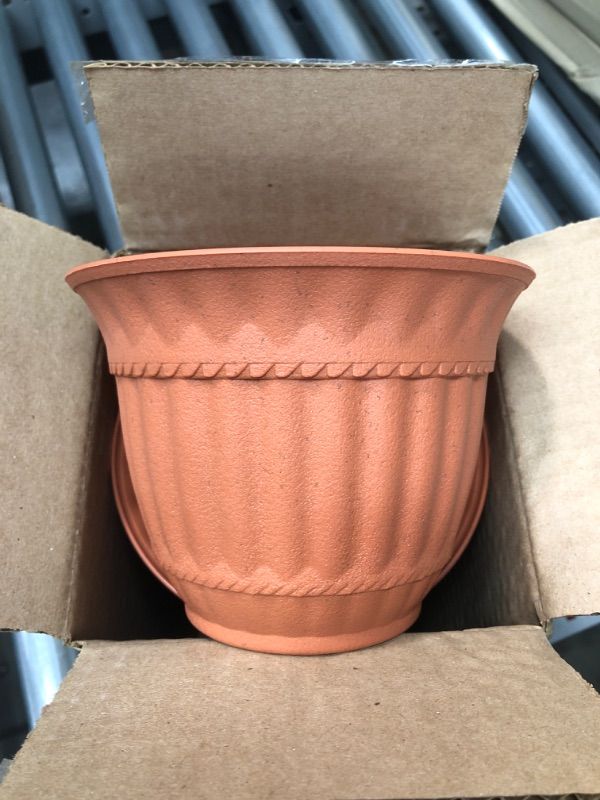 Photo 3 of 12-PACK : Misco 6 Inch Sienna Burn Plastic Attached Saucer Milano Flower Pot or Garden Planter