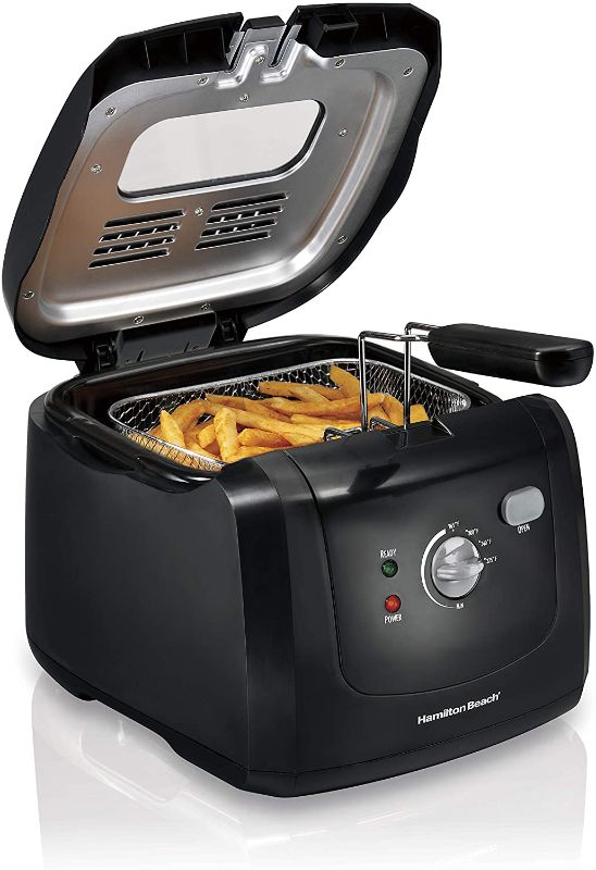 Photo 1 of **PARTS ONLY : BROKEN, CAN NOT OPEN TO TEST**Hamilton Beach Electric Deep Fryer, Cool Touch Sides Easy to Clean Nonstick Basket, 8 Cups / 2 Liters Oil Capacity, Black
