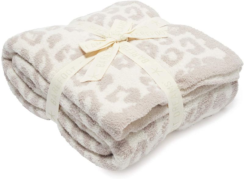 Photo 1 of **dirty** Barefoot Dreams CozyChic Barefoot in The Wild Throw One Size,Leopard/Stone/Cream,CozyChic BITW Adult Throw . Leopard 54"L x 72"W

