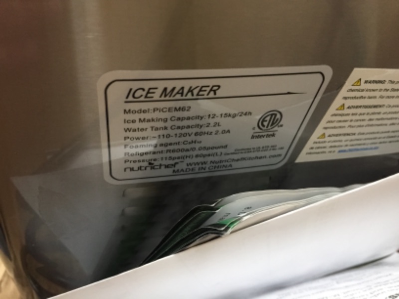Photo 3 of **PARTS ONLY** Upgraded Digital Ice Maker Machine - Portable Stainless Steel, Stain Resistant Countertop w/Built-In Freezer, Over-Sized Ice Bucket Ice Machine w/Easy-Touch Buttons, Silver - NutriChef
