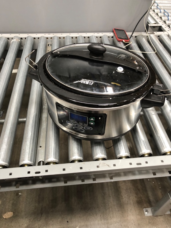 Photo 2 of *possibly USED*
*MISSING temp probe* 
Hamilton Beach Portable 6-Quart Set & Forget Digital Programmable Slow Cooker With Temperature Probe, Lid Lock, Stainless Steel (33969A)