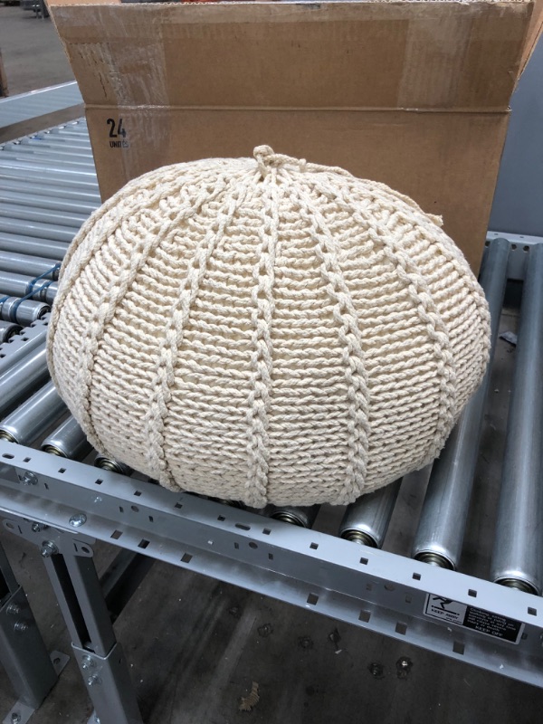 Photo 2 of *SEE last picture for damage*
Christopher Knight Home Agatha Knitted Cotton Pouf, Beige, 19.5"D x 19.5"W x 12.75"H

