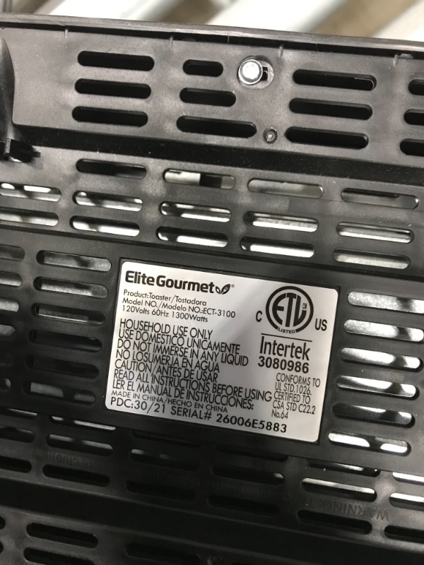 Photo 4 of *USED*
Elite Gourmet ECT-3100 Long Slot Toaster, Reheat, 6 Toast Settings, Defrost, Cancel Functions, Slide Out Crumb Tray, Extra Wide Slots for Bagels Waffles
