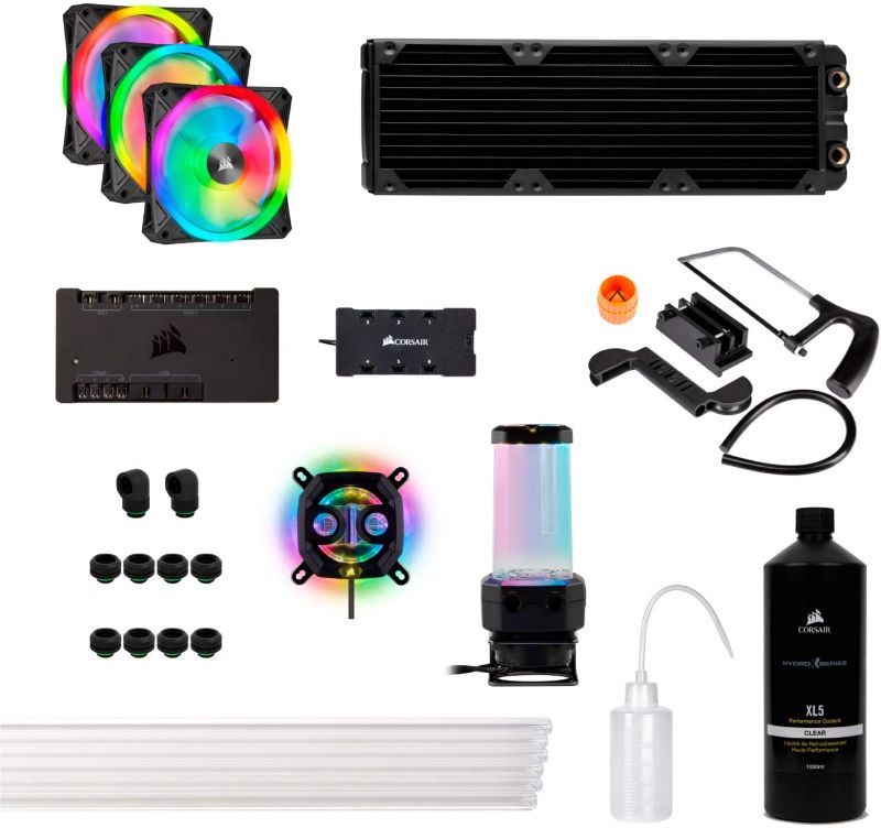 Photo 1 of Corsair Hydro X Series XH305i Hardline Water Cooling Kit with/incl XC7 CPU Water Block, XR5 360mm Radiator, XD5 Pump Res and iCUE QL120 RGB Fans