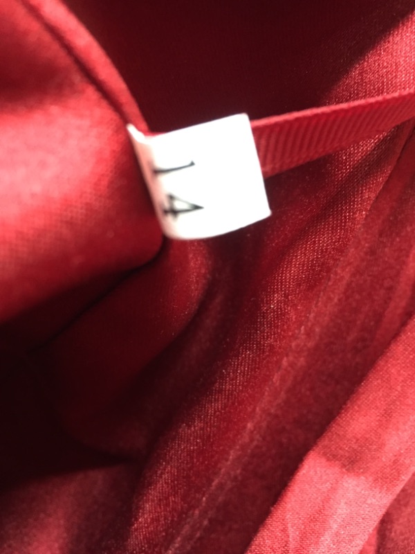 Photo 3 of **SIZE 14**SIMILAR TO STOCK PHOTO
BURGUNDY SIZE 14 SATIN WOMAN WEDDING DRESS SATIN SPAGHETTI STRAP TIE BACK