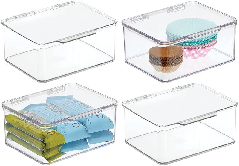 Photo 1 of **only 2 containers, both are cracked **
mDesign Plastic Stackable Square Food Storage Bin Drawer Organizer with Lid - Clear
