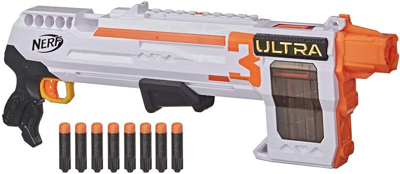 Photo 1 of **DARTS NOT INCLUDED**
NERF Ultra Three Blaster, Pump-Action, 8-Dart Internal Clip, 8 Ultra Darts, Compatible Only Ultra Darts
