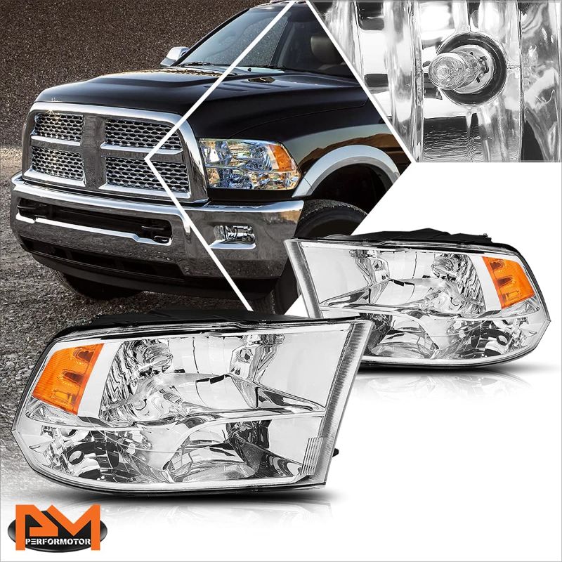 Photo 1 of **LIGHT BULBS MISSING**
2Pcs Direct Replacement Headlight Assembly Compatible with Dodge Ram 09-18,Headlamps with Chrome Housing Amber Corner
