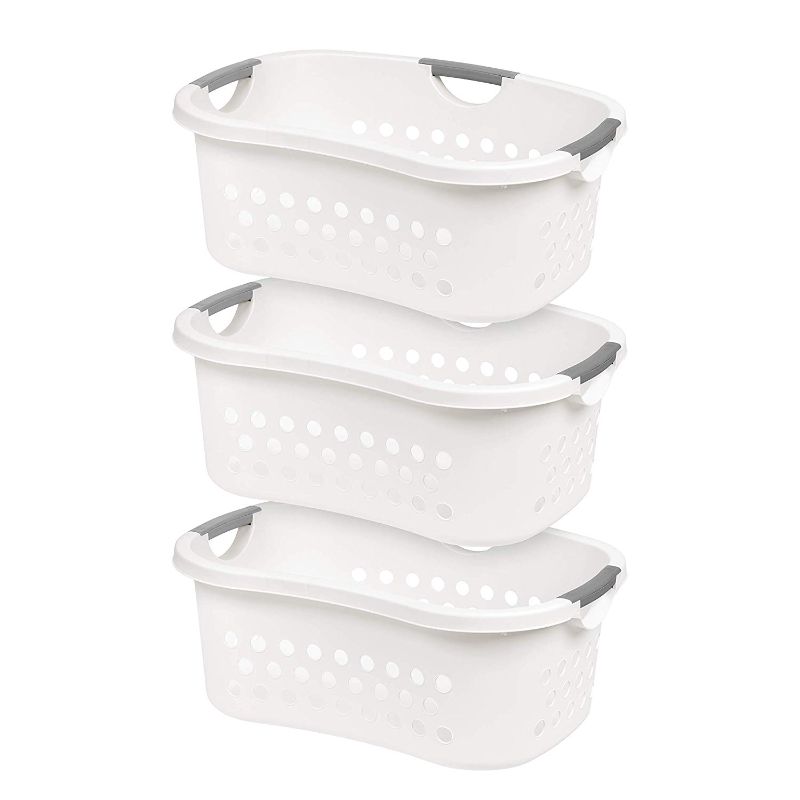 Photo 1 of **ONE HANDLE IS BROKEN**
IRIS USA Comfort Carry Laundry Basket, 3 Pack, White
