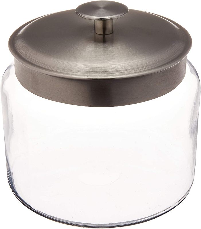 Photo 1 of **KNOB FOR LID IS INCOMPLETE**
Anchor Montana Jar with Brushed Aluminum Metal Cover, 64 oz.
