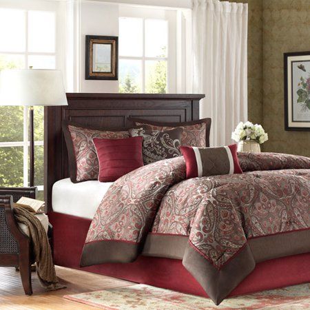 Photo 1 of **COMFORTER HAS SMALL CUT**
Madison Park Talbot 7 Piece Comforter Set, 90 in. X 90 in. in Red
