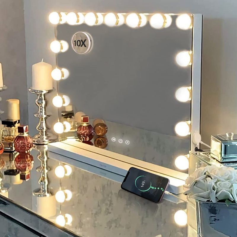 Photo 1 of **ONE LIGHT BULB NEEDS TO BE REPLACED**
Hansong Large Vanity Mirror with Lights, Hollywood Mirror with Lights, Lighted Vanity Mirror, Dressing Table, Light up Makeup Mirror Tabletop or Wall-Mounted White
