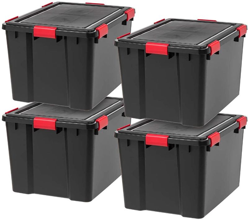 Photo 1 of IRIS UCB-LDD WEATHERTIGHT Storage Box, 74 Quart, Black, 4 Pack, Model:588781
