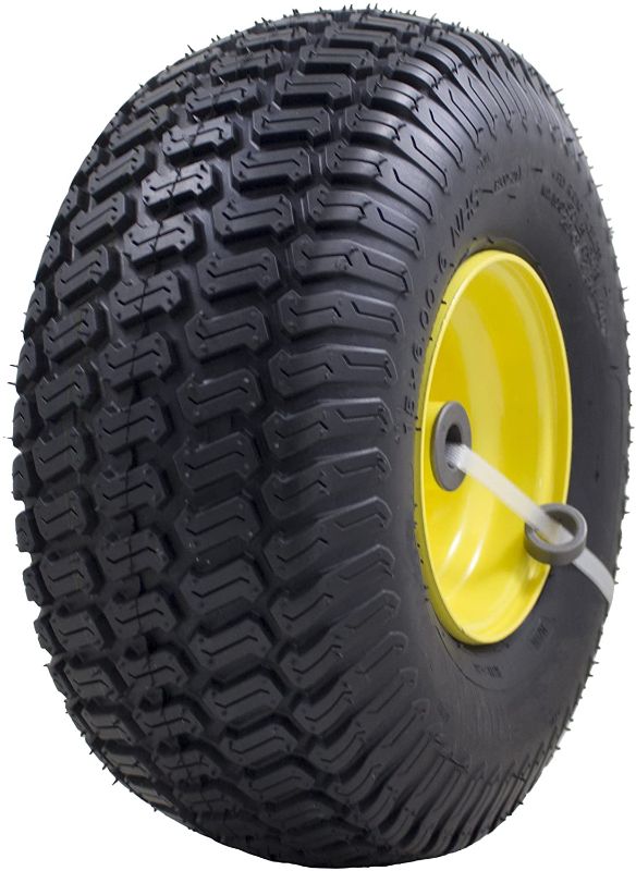 Photo 1 of **2 TIRES**
MARASTAR 21426 Front Tire Assembly compatible with a 100 and 300 series John Deere Riding Mower 15" x 6.00-6" front tire
