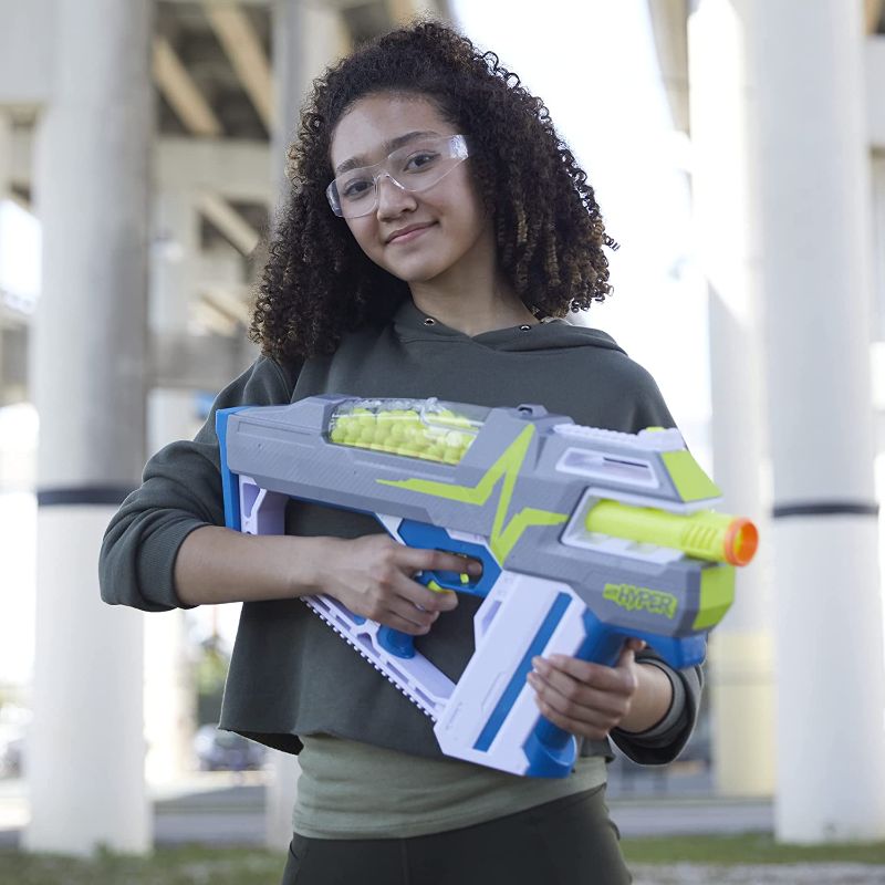 Photo 1 of NERF Hyper Mach-100 Fully Motorized Blaster, 80 Hyper Rounds, Eyewear, Up to 110 FPS Velocity, Easy Reload, Holds Up to 100 Rounds
