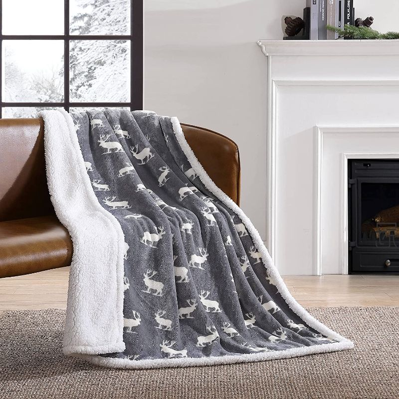 Photo 1 of ***SIMILAR TO COVER PHOTO*** Eddie Bauer Ultra-Plush Collection Throw Blanket-Reversible Sherpa Fleece Cover, Soft & Cozy, Perfect for Bed or Couch, Elk Stance Grey
