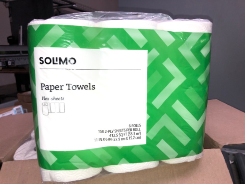 Photo 3 of Amazon Brand - Solimo Basic Flex-Sheets Paper Towels, 12 Value Rolls, White, 150 Sheets per Roll