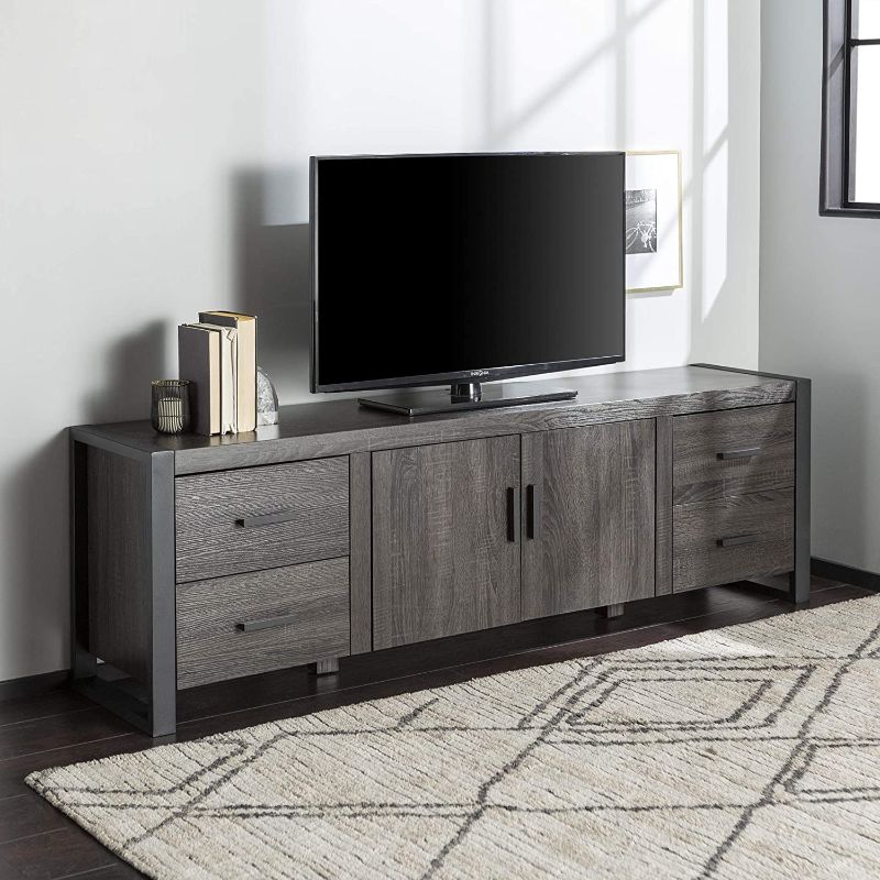 Photo 1 of ***PARTS ONLY*** Walker Edison Industrial Modern Wood Universal TV Stand with Cabinet Doors for TV's up to 80" Living Room Storage Shelves Entertainment Center, 70 Inch, Charcoal
