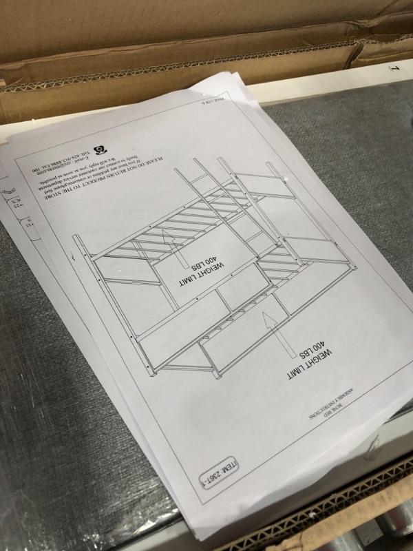 Photo 5 of *box 1 of 2, NOT COMPLETE*
JUMPER Metal Bed Frame Twin over Twin Bunk Bed with Upholstered Safety Rail and Ladders, Light Gray (77.16"L x 41.33"W x 61.41"H)
