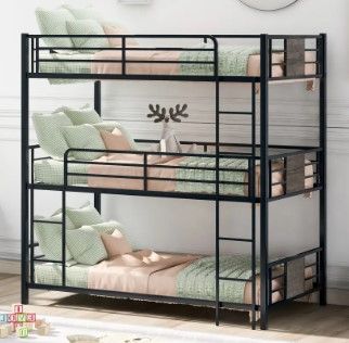 Photo 1 of *box 3 of 3, NOT COMPLETE*
Twin Size Triple Bunk Bed, with Wood Decoration, Gray
