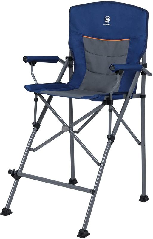 Photo 1 of EVER ADVANCED Tall Directors Chair, Portable Folding Chair, Bar Height Camping Chair with Carry Bag and Footrest, Heavy Duty Supports 300 lbs, Blue
