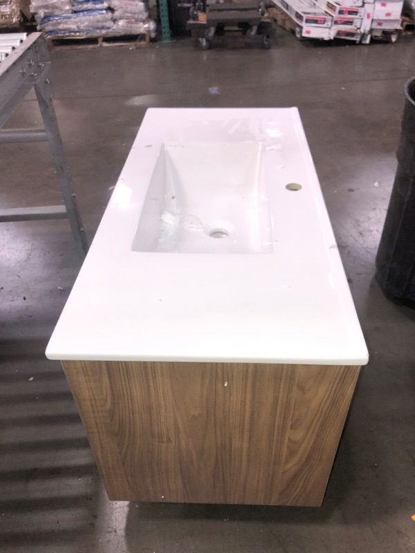 Photo 2 of *Damage Shown in Pictures* *Cracked marble* Signature Hardware Kiah 32" Single Vanity Set with Wood Cabinet, Ceramic Vanity Top, and Rectangular Integrated Ceramic Sink - Single Faucet Hole