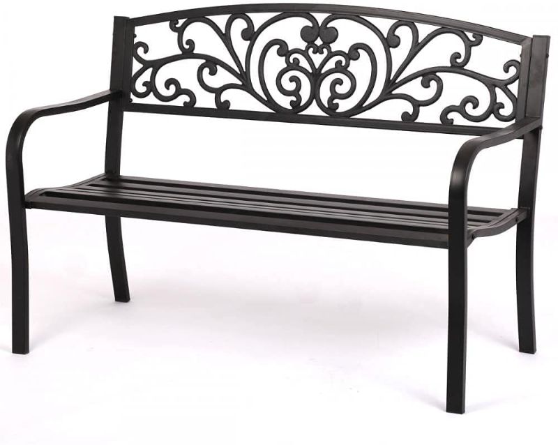 Photo 1 of **MINOR SCRATCHES** MISSING SOME HARDWARE** Outdoor 50" Garden Bench Patio Bench with Steel Frame Cast Iron for Backyard Porch Entryway Outdoor Park Yard,Black
