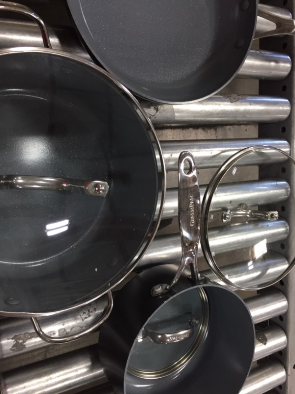 Photo 4 of **MISSING SOME PARTS* GreenPan Paris Pro Hard Anodized Healthy Ceramic Nonstick, 11 Piece Cookware Pots and Pans Set with Stainless Steel Lids, PFAS-Free, Dishwasher Safe, Grey

