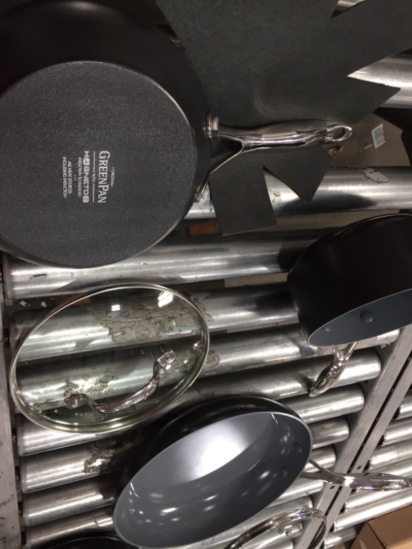 Photo 3 of **MISSING SOME PARTS* GreenPan Paris Pro Hard Anodized Healthy Ceramic Nonstick, 11 Piece Cookware Pots and Pans Set with Stainless Steel Lids, PFAS-Free, Dishwasher Safe, Grey
