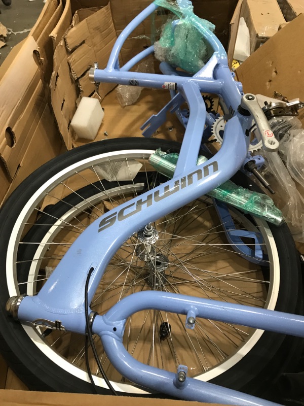 Photo 4 of **MINOR DAMAGE* Schwinn Meridian Adult Trike, Three Wheel Cruiser Bike, 7-Speed, 26-Inch Wheels, Cargo Basket, Periwinkle
