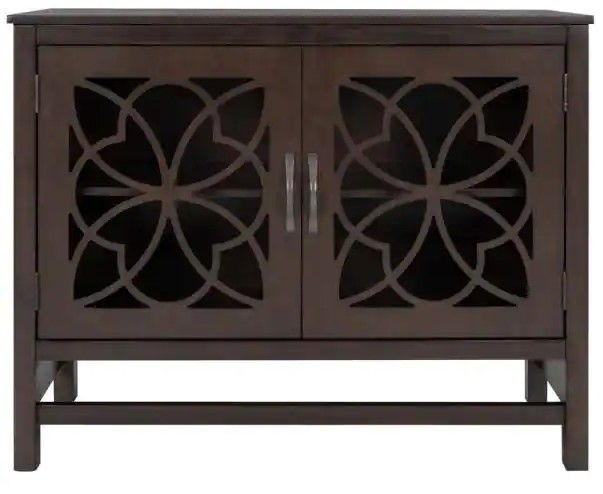 Photo 1 of **MISSING PARTS** Brown Wood Accent Buffet Sideboard Storage Cabinet with Doors and Adjustable Shelf, Entryway Kitchen Dining Room