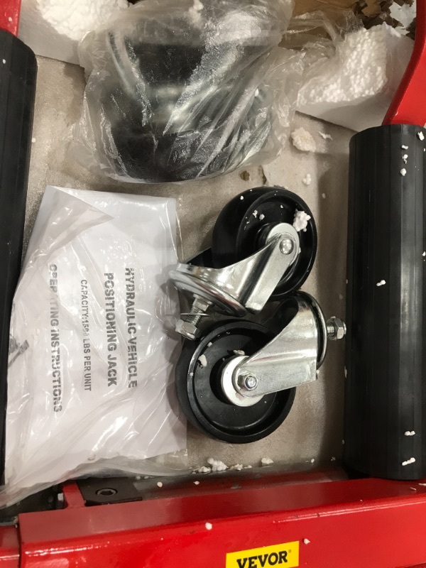Photo 2 of **DAMAGED PUMP LEAKING OIL** VEVOR Wheel Dolly, 1500 Lbs Capacity Car Dolly, 12'' Car Jack Dolly, Wheel Jacks for Cars, Vehicle Positioning Hydraulic Tire Jack, Heavy Duty Ball Bearings Skate for Vehicle Car Auto Repair Moving

