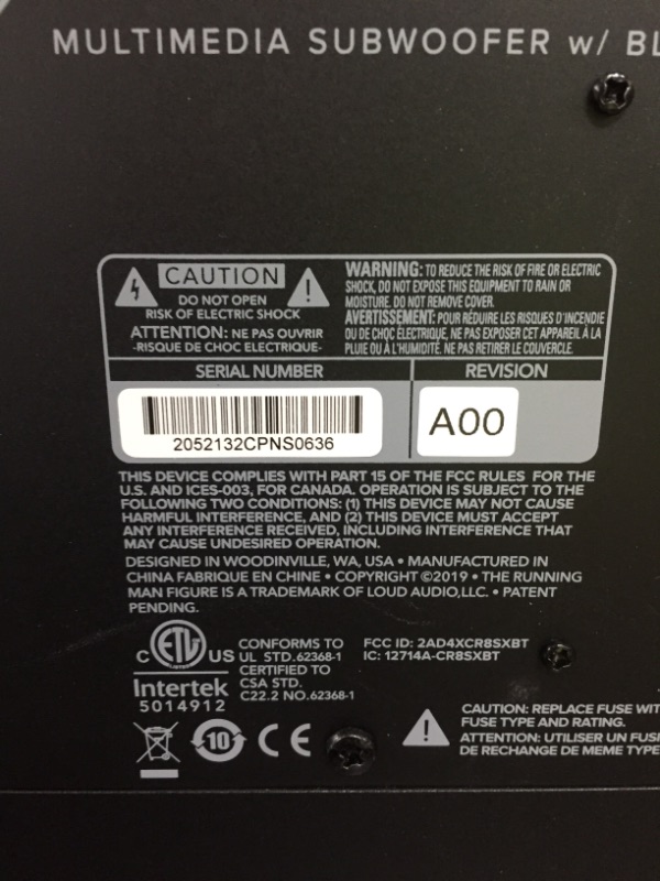 Photo 3 of Mackie CR-X Series, 8-Inch Multimedia 200w Subwoofer with Professional Studio-Quality Sound, Bluetooth and Desktop Volume Control (CR8S-XBT)
**powers on!!*