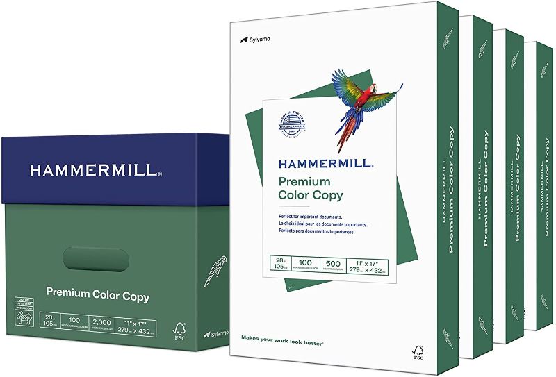 Photo 1 of Hammermill Printer Paper, Premium Color 28 lb Copy Paper, 11 x 17 - 4 Ream (2,000 Sheets) - 100 Bright, Made in the USA, 102541C