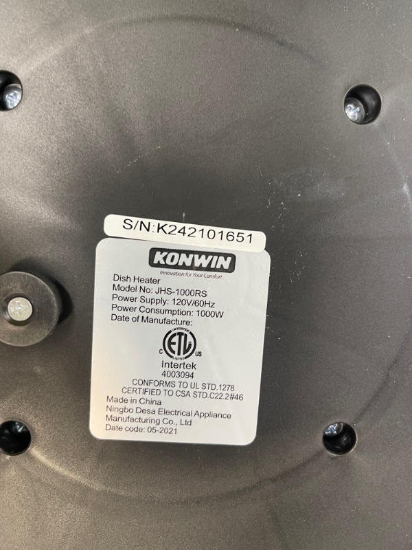 Photo 3 of Konwin Dish heater 1000 watts 