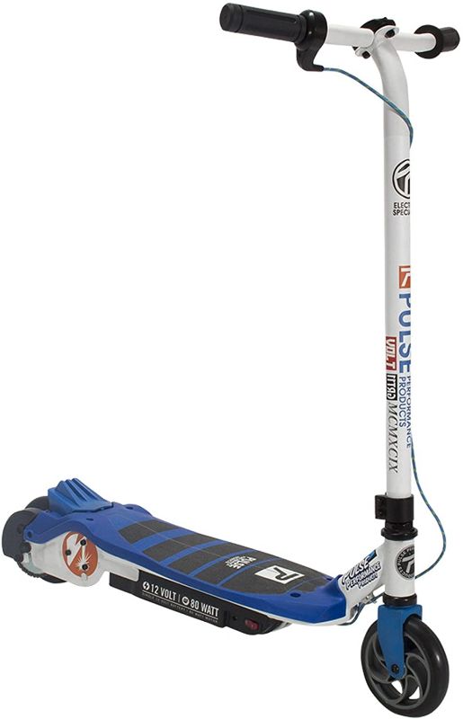 Photo 1 of **heavily used**powers on**nonfunctional
Pulse Performance Products Kids Electric Scooter with 12V Battery, Blue/White


