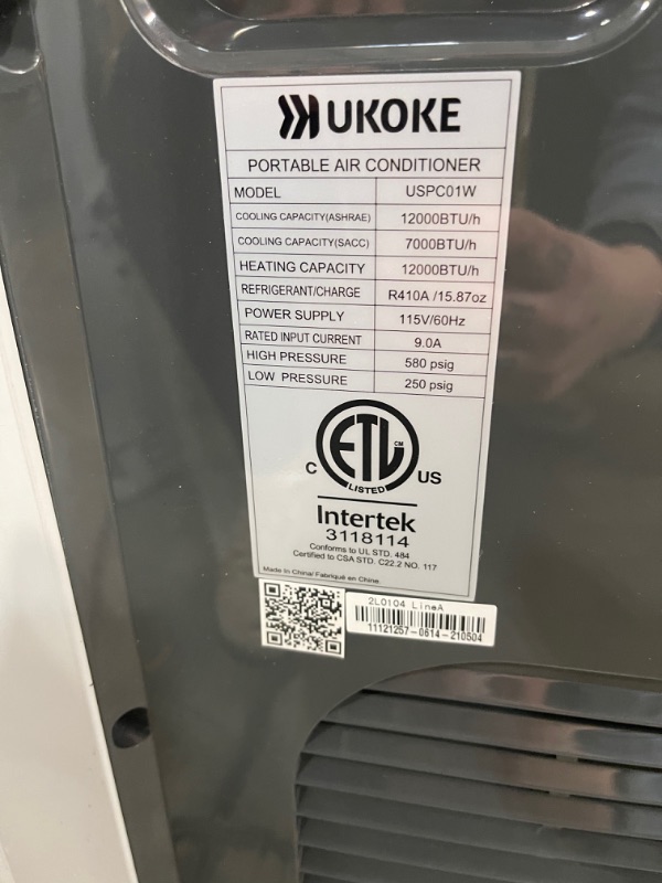 Photo 1 of Ukoke USPC01W Smart WiFi Portable Air Conditioner, Works with Alexa & Mobile App Control, 12000BTU, 4 in 1 AC Unit with Cool, HEAT, Dehumidifier & Fan