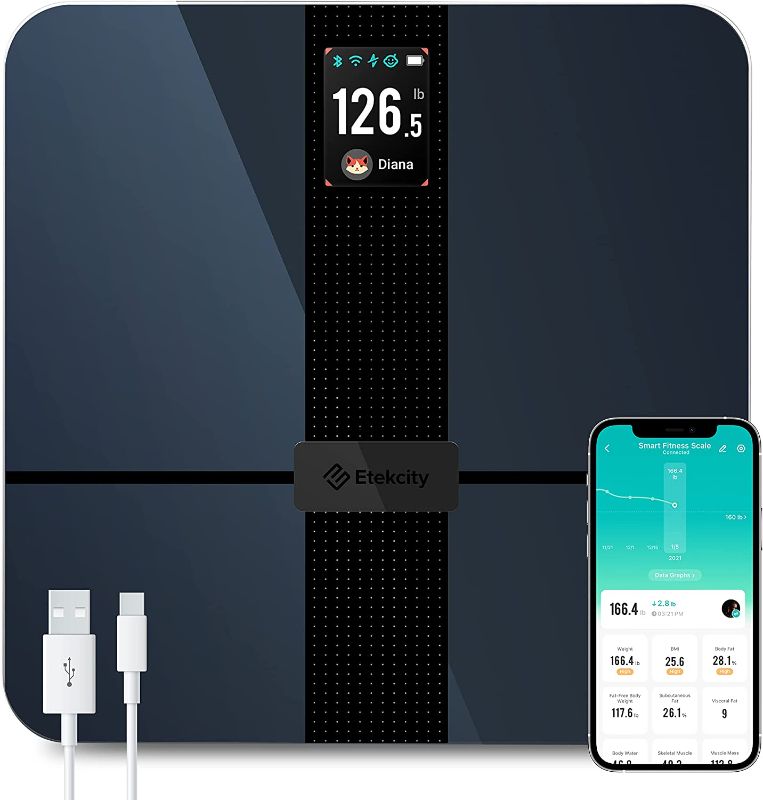 Photo 1 of Etekcity Apex Smart WiFi Body Fat Scale, Digital Bluetooth Bathroom Scale for Body Weight, BMI, Heart Rate, Water Weight, with Pregnancy & Baby Mode, 400 lb

//unable to test battery is dead
