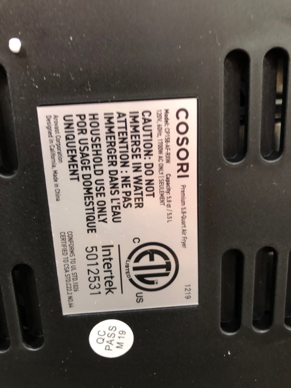 Photo 3 of COSORI Air Fryer Max XL(100 Recipes) Digital Hot Oven Cooker, One Touch Screen with 13 Cooking Functions, Preheat and Shake Reminder, 5.8 QT, Creamy White