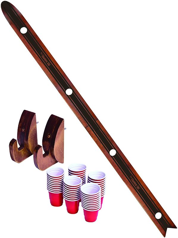 Photo 1 of GoPong Slamski - Retro and Vintage Wood Design 4 Person Drinking Ski with 50 Plastic Shot Glasses