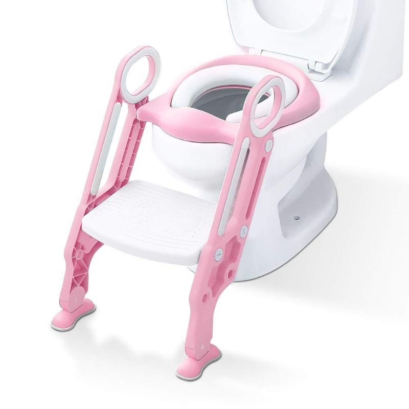 Photo 1 of 711TEK Potty Training Seat Toddler Toilet Seat with Step Stool Ladder,Potty Training Toilet for Kids Boys Girls Toddlers-Comfortable Safe Potty Seat Potty Chair with Anti-Slip Pads Ladder (Pink)
