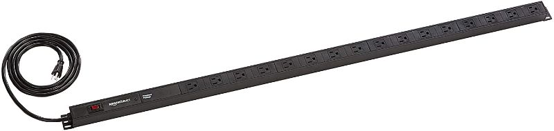 Photo 1 of Amazon Basics Heavy Duty Metal Surge Protector Power Strip with Mounting Brackets - 16-Outlet, 840-Joule (15A On/Off Circuit Breaker),Black