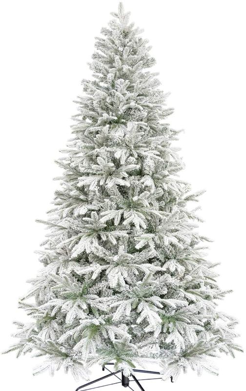 Photo 1 of KI Store Artificial Flocked Christmas Tree 7.5ft Unlit Hinged Christmas Fir Tree with Snow Realistic Xmas Tree