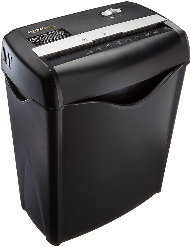 Photo 1 of Amazon Basics 6-Sheet Cross-Cut Paper Shredder - Shred Paper, Credit Cards, Documents - 3.8 Gallon Bin
