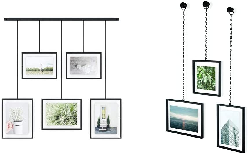 Photo 1 of Umbra Exhibit Picture Frame Gallery Set Adjustable Collage Display (Holds Two 4 x 6 inch and Three 5 x 7 inch Images), 5 Opening, Black & Fotochain 4x4 and 4x6 Picture Frame and Wall Decor Set, Black