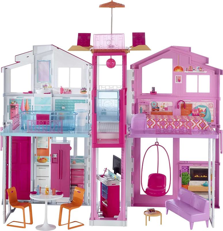 Photo 1 of Barbie 3-Story House with Pop-Up Umbrella, [Amazon Exclusive]